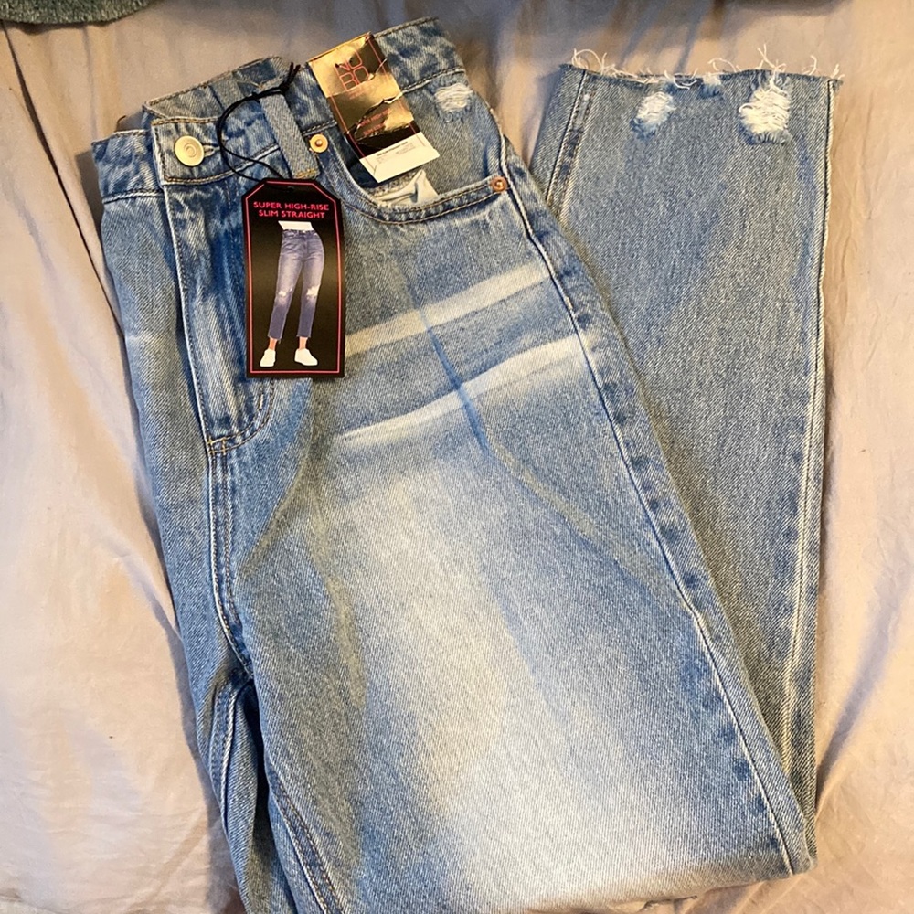 NWT super high rise slim straight jeans